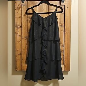 Gentle Fawn Black Shimmer Ruffled Mini Dress M